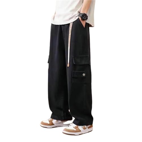 Sawmew Herren Cargo Hose Baggy Cargohose mit Taschen Y2k Sweathose Lange Hose Streatwear Hip Hop Streetwear S-7XL(Black,7XL) von Sawmew