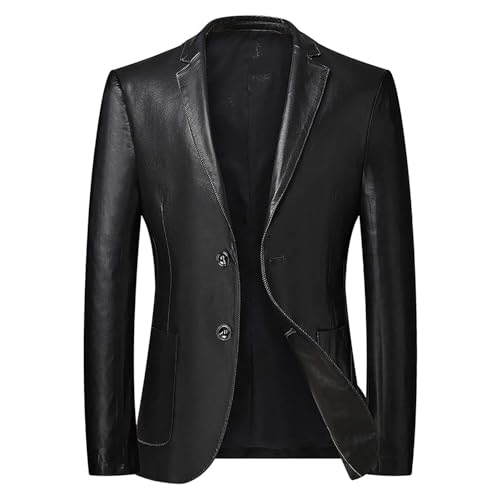 Sawmew Herren Große Größe Lederjacke Leder-Sakko Slim Fit Anzugjacken Blazer Eleganter Freizeitanzug Einreihig 2 Knopf Lederanzug Jacke Casual Fashion Lederjacke XL-7XL (Color : Black, Size : XL) von Sawmew