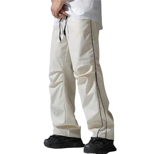 Sawmew Herren Sporthose Lang Sommerhose Baggy Jogginghos Teenager Mode Y2k Streetwear Weites Bein Elastische Taille Outdoor Hosen Freizeithosen(Beige,M) von Sawmew