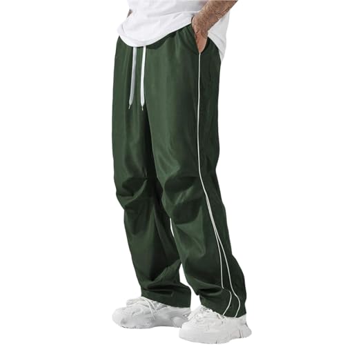 Sawmew Herren Sporthose Lang Sommerhose Baggy Jogginghos Teenager Mode Y2k Streetwear Weites Bein Elastische Taille Outdoor Hosen Freizeithosen(Green,M) von Sawmew
