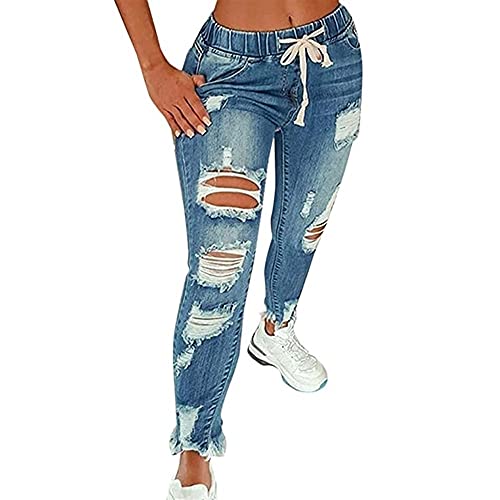 Sawmew High Waist Ripped Jeans Damen Jeanshosen Damen Löcher Skinny Jeans Hose Damen Zerrissene Destroyed Denim Jeans Relaxed Damen Stretch Slim Fit Gerissene Kaputte Hose Jeans Leggings Frauen Groß ( von Sawmew