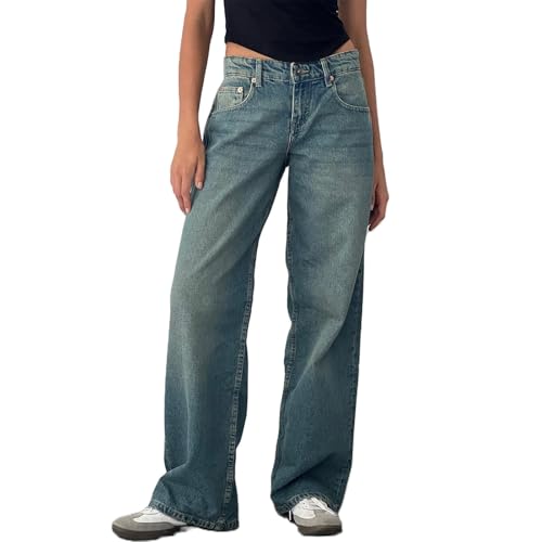 Sawmew Jeans Damen Stretch Jeanshose Cargohose Baggy Schwarz Hosen Freizeithose mit Taschen High Waist Hose Leicht Breite Outdoor Cargo Große Größen Jeans(Blue,M) von Sawmew