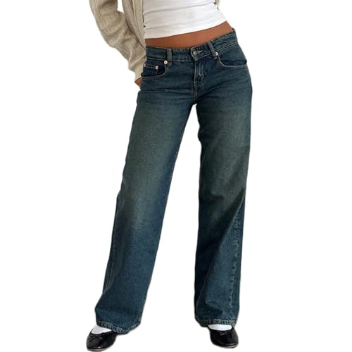 Sawmew Jeans Damen Stretch Jeanshose Cargohose Baggy Schwarz Hosen Freizeithose mit Taschen High Waist Hose Leicht Breite Outdoor Cargo Große Größen Jeans(Dark blue,XS) von Sawmew
