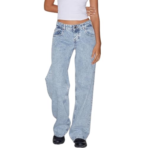 Sawmew Jeans Damen Stretch Jeanshose Cargohose Baggy Schwarz Hosen Freizeithose mit Taschen High Waist Hose Leicht Breite Outdoor Cargo Große Größen Jeans(Light blue,S) von Sawmew