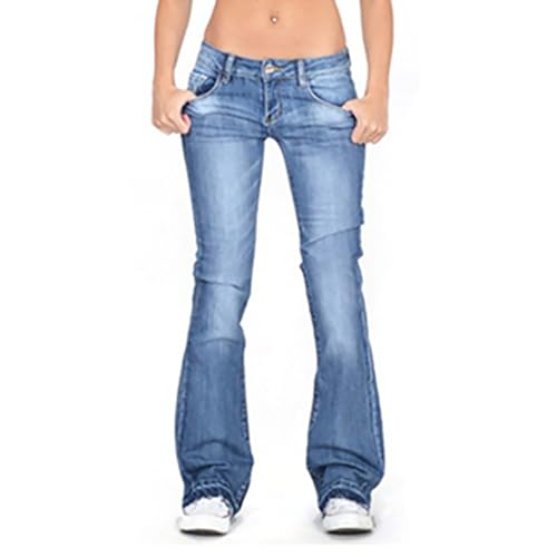 Sawmew Jeans Damen Y2K Low Waist Schlaghose Damen Flared Jeans Stretch Skinny Bootcut Hosen Slim Fit Pants Eleganz Streetwear Retro Casual Frauen 90's Jeanshose(Blue,XL) von Sawmew