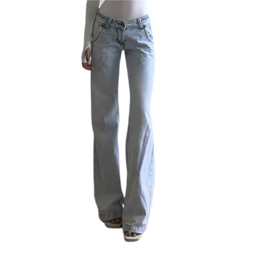 Sawmew Jeans Damen Y2K Straight Baggy Denim Hosen Straight Leg Jeanshose Hip Hop Boyfriend Jeans Vintage Loose Pants 90er E-Girl Streetwear(S) von Sawmew