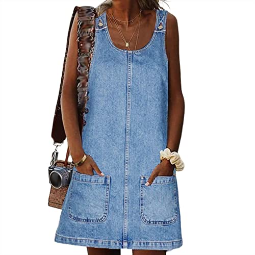 Sawmew Jeanskleid Sommerkleid Damen Jeans Kleider Kurzarm Partykleid Tunika Hemd Blusenkleid Knielang Kleid Denimkleid (Color : Blue, Size : XL) von Sawmew