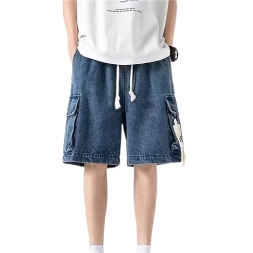 Sawmew Kurze Hose Herren Teenager Jeans Shorts Baggy Cargo Shorts Y2k Bermuda Jeanshose Weites Bein Hip Hop Denim Shorts Streetwear(Dark blue,S) von Sawmew