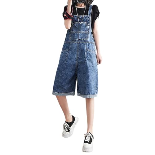 Sawmew Kurzer Jumpsuit für Damen Sommer Kurze Jeans Latzhose Damen Latzhose mit Hosenträgern Locker Sitzende Tank Strampler Shorts Playsuits Outfits mit Taschen Blue Jeans(Blue,XL) von Sawmew
