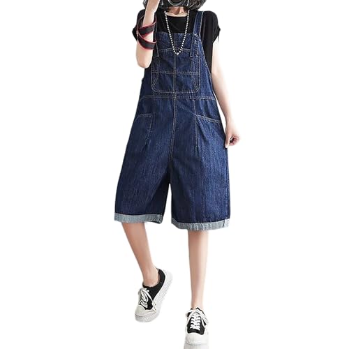 Sawmew Kurzer Jumpsuit für Damen Sommer Kurze Jeans Latzhose Damen Latzhose mit Hosenträgern Locker Sitzende Tank Strampler Shorts Playsuits Outfits mit Taschen Blue Jeans(Dark Blue,XL) von Sawmew