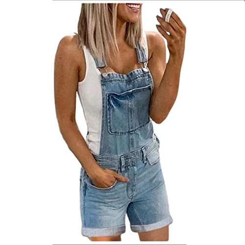 Sawmew Latzhose Damen Jeans Jeanslatzhose Kurz Hose Denim Overall Jumpsuit Playsuit Jeans Vintage Loose Fit Hoseanzug Romper Trägerhose Hoseanzug Denim Overall mit Gerades Bein(Light blue,S) von Sawmew
