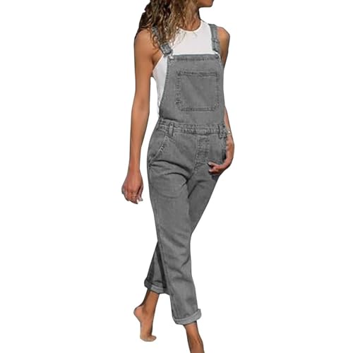 Sawmew Latzhose Damen Jeans Latzhose Blau Jeans Overall Denim Jumpsuit Jeans Jumpsuit Jeanslatzhose Jeans Latzhose Verstellbarer Riemen Blau Overall(Grey,S) von Sawmew