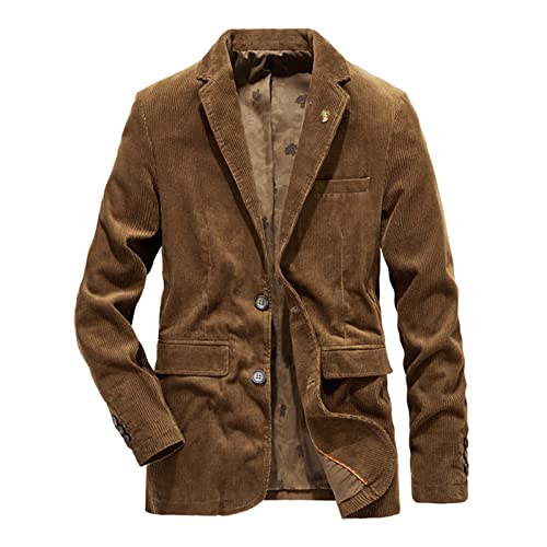 Sawmew Loose Fit Herren Vintage Retro Anzugjacke mit Zwei Knopf Freizeit Männer Sakkos Blazer Cord Mantel Winter Warm Leichtes Outwear Revers und Tasche (Color : Brown, Size : M) von Sawmew