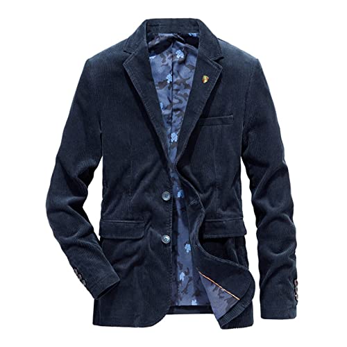 Sawmew Loose Fit Herren Vintage Retro Anzugjacke mit Zwei Knopf Freizeit Männer Sakkos Blazer Cord Mantel Winter Warm Leichtes Outwear Revers und Tasche (Color : Dark Blue, Size : XL) von Sawmew