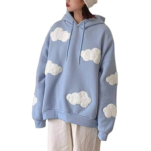 Sawmew Pullover Teenager Mädchen Kawaii Wolken Hoodie Herbst Winter Kapuzenpullover Damen Pulli Casual Sweatshirt Kapuze Sport Outerwear(Blue,M) von Sawmew