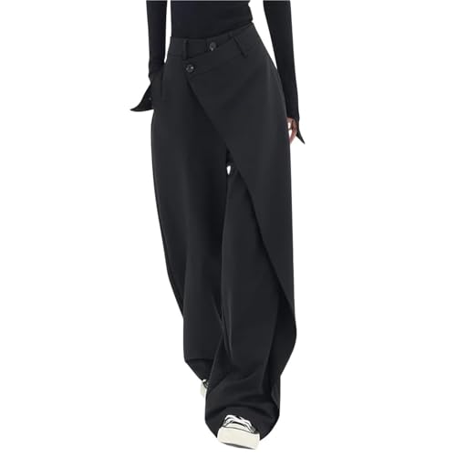 Sawmew Weite Hose Damen Asymmetrische Anzughose mit Unregelmäßigem Design Modische Freizeithose & Bürohose Gerader Schnitt Weite Beinweite Y2K-Stil Bequeme Sommerhose(L) von Sawmew