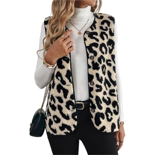 Sawmew Weste Damen Elegant Ärmellose Teddy Weste Leo Fleeceweste mit Knöpfleite Plüschweste Leoparden Jacke Herbst Winter Outfit Sawmew Weste Damen Elegant Ärmellose Teddy Weste Leo Fleeceweste mit Knöpfleite Plüschweste Leoparden Jacke Herbst Winter Outfit von Sawmew