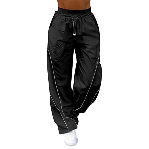 Sawmew Y2K Cargo Jeans Damen, Hip Hop Baggy Cargohose, Parachute Track Pants Fallschirm Lange Hosen, Low Waist 90er E-Girl Streetwear (Color : Black, Size : L) von Sawmew