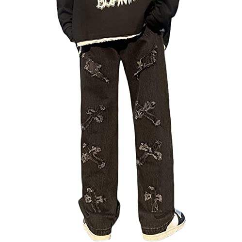 Vintage Herren Patchwork Jeans Baggy Hip Hop Hose Y2k Men 90er Pants Jogginghose Stretch Cargo Coole Cargohose (Color : Black, Size : 3XL) von Sawmew