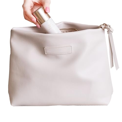 Sawvolker Reise-Make-up-Tasche mit großem Fassungsvermögen für Damen und Mädchen, weiches PU-Leder, Kosmetiktasche für Geldbörse, Reißverschluss, Make-up-Tasche mit Fächern, weiß, wasserdicht, von Sawvolker