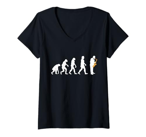 Damen Sax Evolution Jazz Musik Saxophonspieler Musikband Sing T-Shirt mit V-Ausschnitt Damen Sax Evolution Jazz Musik Saxophonspieler Musikband Sing T-Shirt mit V-Ausschnitt von Saxophone Clothes & Sax Player Outfits
