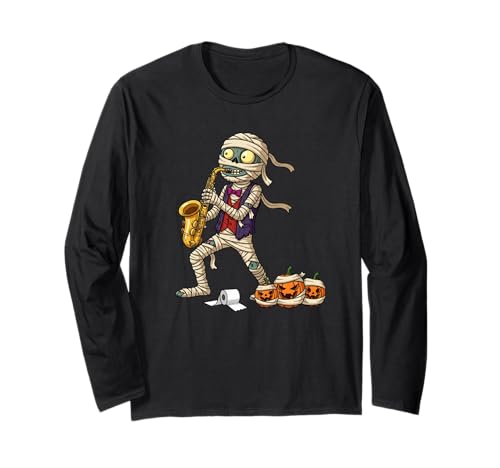 Lustiges Saxophon Mama Kürbis Halloween Kinder Herren Damen Langarmshirt von Saxophone Lover Cute Halloween Outfit for Boy Girl