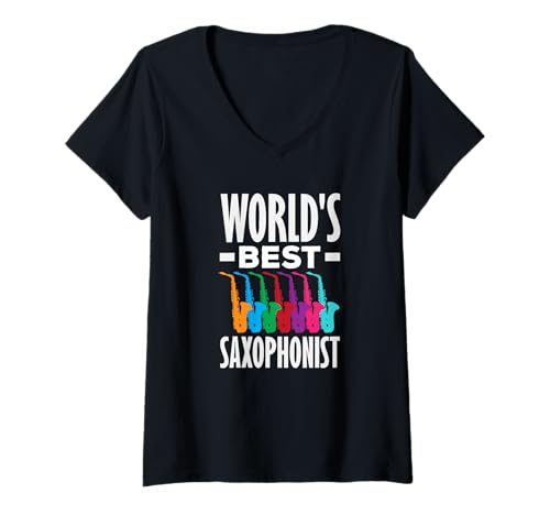 Damen Best Saxophonist Funny Saxophon T-Shirt mit V-Ausschnitt von Saxophone Musician Jazz Band Gifts and Gift Ideas