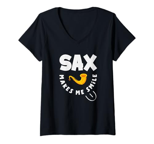 Damen Sax Makes Me Smile Lustiges Saxophon T-Shirt mit V-Ausschnitt Damen Sax Makes Me Smile Lustiges Saxophon T-Shirt mit V-Ausschnitt von Saxophone Musician Jazz Band Gifts and Gift Ideas