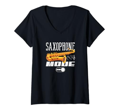 Damen Saxophon-Modus Lustiges Saxophon T-Shirt mit V-Ausschnitt von Saxophone Musician Jazz Band Gifts and Gift Ideas
