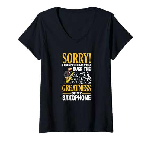 Damen Sorry Can't Hear You Lustiges Saxophon T-Shirt mit V-Ausschnitt Damen Sorry Can't Hear You Lustiges Saxophon T-Shirt mit V-Ausschnitt von Saxophone Musician Jazz Band Gifts and Gift Ideas