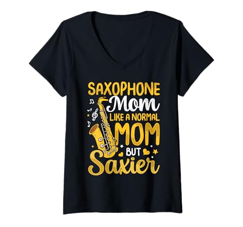 Damen Saxophon Mom Normal But Saxier Saxophonist Player Sax T-Shirt mit V-Ausschnitt Damen Saxophon Mom Normal But Saxier Saxophonist Player Sax T-Shirt mit V-Ausschnitt von Saxophone Player Marching Band Apparel Co.