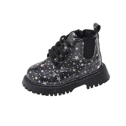 Glitzernde Knöchelhohe Stiefel für Mädchen 1–6 Jahre – Vorne Schnürung Seitlicher Reißverschluss Kunstleder Strickplatte Schulschuhe Wasserfest Niedliche Winter-Wanderschuhe von Saxrel