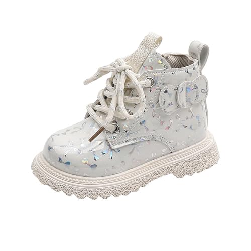Glitzernde Stiefeletten für Mädchen 1–6 Jahre – Vorne Schnürung Seitlicher Reißverschluss Lasche Süßes Kunstleder Outdoor-Kampf-Wanderschuhe von Saxrel