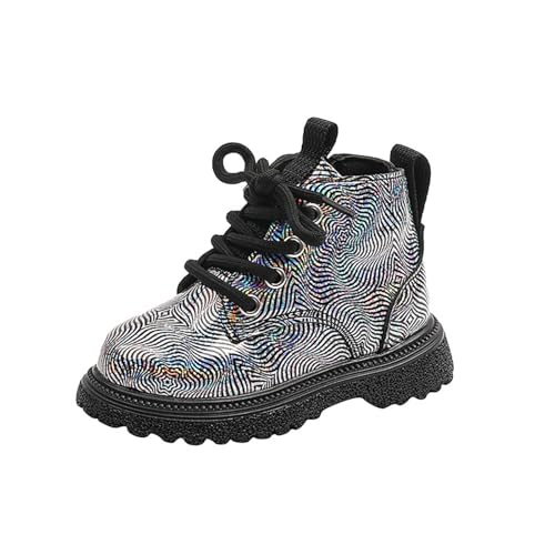 Glitzernde Stiefeletten für Mädchen 1–6 Jahre – Vorne Schnürung Seitlicher Reißverschluss Lasche Süßes Kunstleder Outdoor-Kampf-Wanderschuhe von Saxrel
