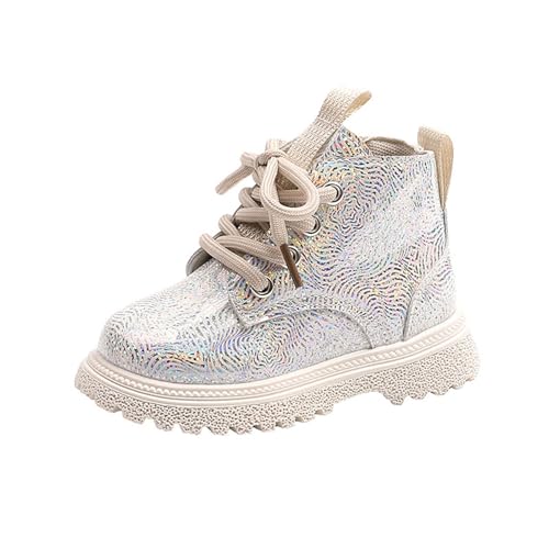 Glitzernde Stiefeletten für Mädchen 1–6 Jahre – Vorne Schnürung Seitlicher Reißverschluss Lasche Süßes Kunstleder Outdoor-Kampf-Wanderschuhe von Saxrel