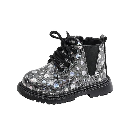 Glitzernde Stiefeletten für Mädchen 1–6 Jahre – Vorne Schnürung Seitlicher Reißverschluss Lasche Süßes Kunstleder Outdoor-Kampf-Wanderschuhe von Saxrel