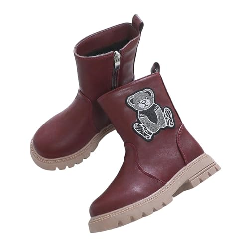 Halbhohe Stiefel für Mädchen 4–10 Jahre – Zuglasche Seitlicher Reißverschluss Schnallenriemen Wasserfest Glattes Kunstleder Schulschuhe Wanderstiefel Kampfstiefel von Saxrel