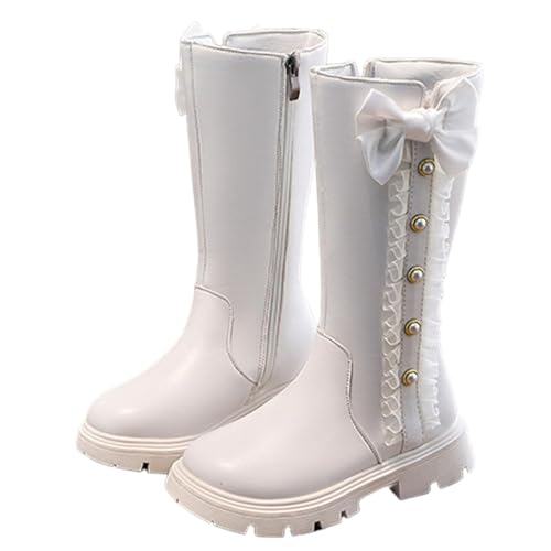 Halbhohe Stiefel für Mädchen 4–11 Jahre – Dicke Gummisohle Seitlicher Reißverschluss Süße Fliege-Dekor Kunstleder Schulschuhe Wasserfest Kampfstiefel von Saxrel
