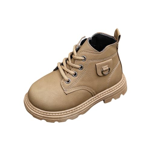 Knöchelhohe Kampfstiefel für Mädchen 1–8 Jahre – Schnürung Seitlicher Reißverschluss Zuglasche Einfarbig Kurz Kunstleder Outdoor-Wanderschuhe von Saxrel