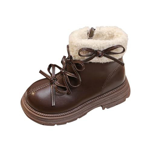 Knöchelhohe Stiefel für Mädchen 4–10 Jahre – Runde Zehenpartie PU-Fliege Seitlicher Reißverschluss Schulschuhe Winter-Fleece Wanderstiefel Kampfstiefel von Saxrel
