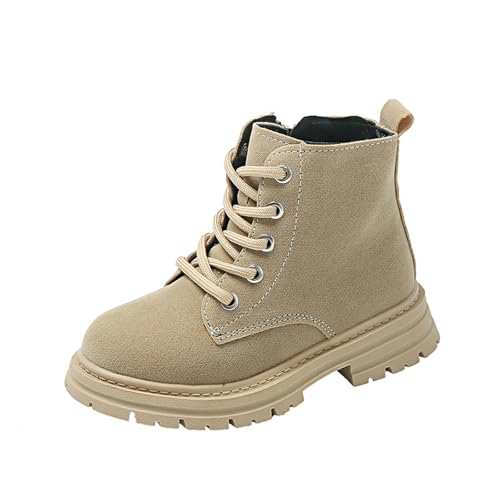 Knöchelhohe Stiefel für Mädchen 4–11 Jahre – Niedriger Absatz Vorne Schnürung Seitlicher Reißverschluss Kunstleder Schulschuhe Klassische Outdoor-Winter-Wanderschuhe von Saxrel