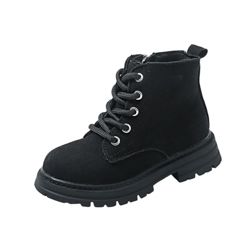 Knöchelhohe Stiefel für Mädchen 4–11 Jahre – Niedriger Absatz Vorne Schnürung Seitlicher Reißverschluss Kunstleder Schulschuhe Klassische Outdoor-Winter-Wanderschuhe von Saxrel