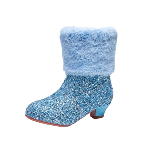 Mädchen Stiefel Knöchelhoch 4–12 Jahre – Fleece-Futter Seitlicher Reißverschluss Glitzernd Pailletten Schulschuhe Kampfstiefel (Party/Abend) von Saxrel