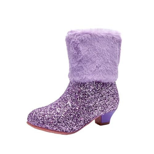 Mädchen Stiefel Knöchelhoch 4–12 Jahre – Fleece-Futter Seitlicher Reißverschluss Glitzernd Pailletten Schulschuhe Kampfstiefel (Party/Abend) von Saxrel
