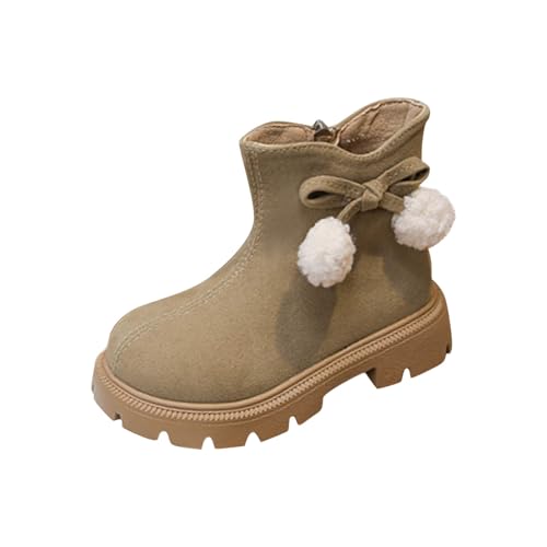 Mädchen Stiefeletten Wildlederimitat 2–10 Jahre – Seitlicher Reißverschluss Weiße Bommeln Schnürung Schulschuhe Fleecefutter Wanderstiefel von Saxrel