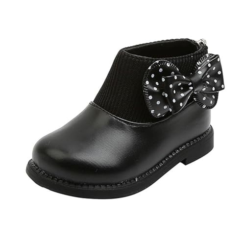 Mädchen Wanderstiefel Knöchelhoch 1–6 Jahre – Gepunktete Schleife Hinten Reißverschluss Kunstleder Strickpaneel Schulschuhe Runde Zehenpartie Leichte Winter-Wanderschuhe von Saxrel