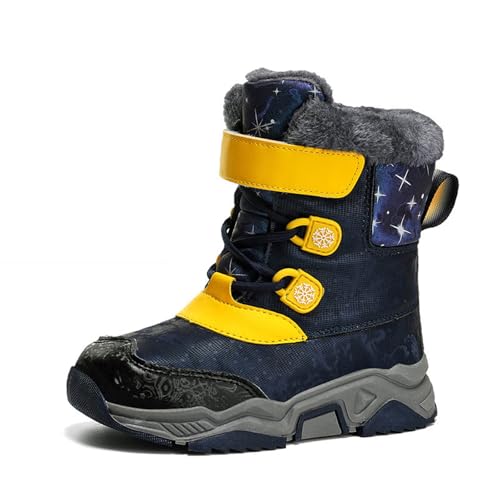 Mädchen Warme Schneestiefel Wadenlang 6–12 Jahre – Winter Isoliert Dickes Fleecefutter Vorne Schnürung Klettverschluss Schulschuhe Wasserfest Schneeflocken-Wanderschuhe von Saxrel