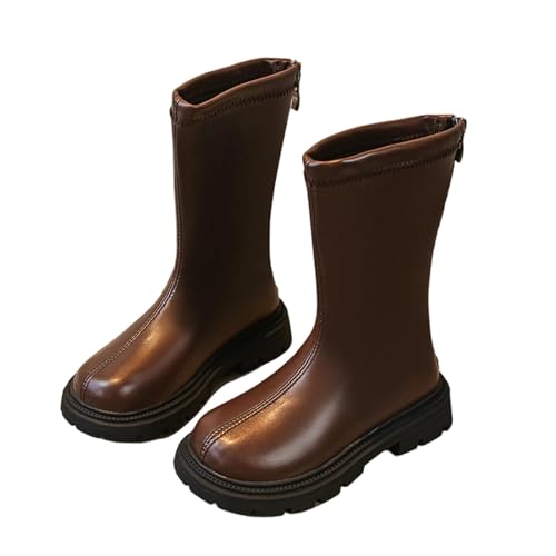 Wadenlange Stiefel für Mädchen 4–11 Jahre – Glattes Kunstleder Seitlicher Reißverschluss Klassisch Winter Outdoor Schulschuhe Wasserfest Wanderstiefel Kampfstiefel von Saxrel