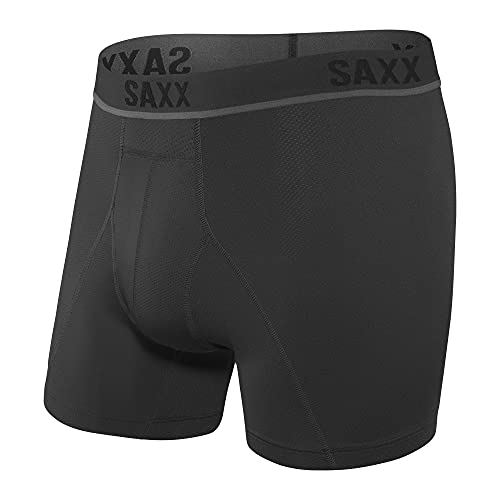 Saxx Men's Underwear Herrenunterwäsche - Kinetic HD Leichtes Kompressions Mesh Boxer mit integrierter Pouch TM Unterstützung und Bewegungsfreiheit - Semi-Kompression, Blackout, Groß von SAXX Underwear Co.