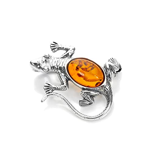 Sterling Silber und Baltischer Bernstein Gecko Brosche von jewellerybox